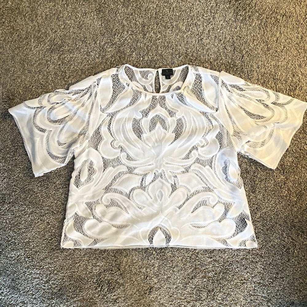 Worthington Sheer White Bell Sleeve Blouse with Boxy Style